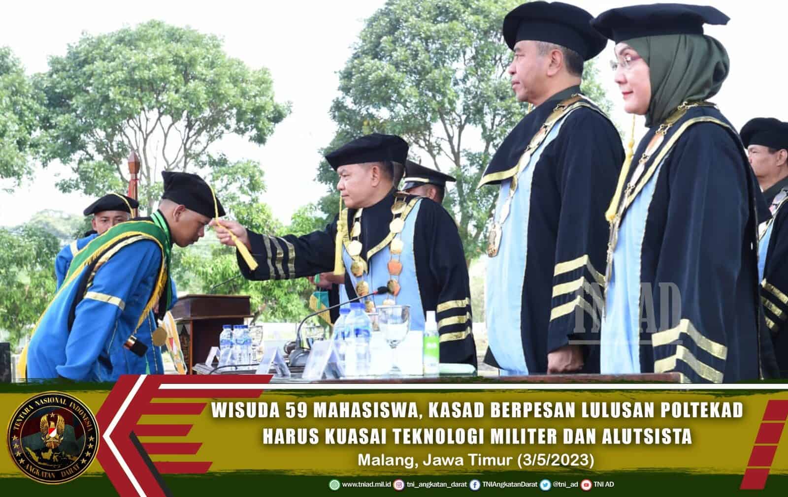 Wisuda 59 Mahasiswa, Kasad Berpesan Lulusan Poltekad Harus Kuasai Teknologi Militer dan Alutsista