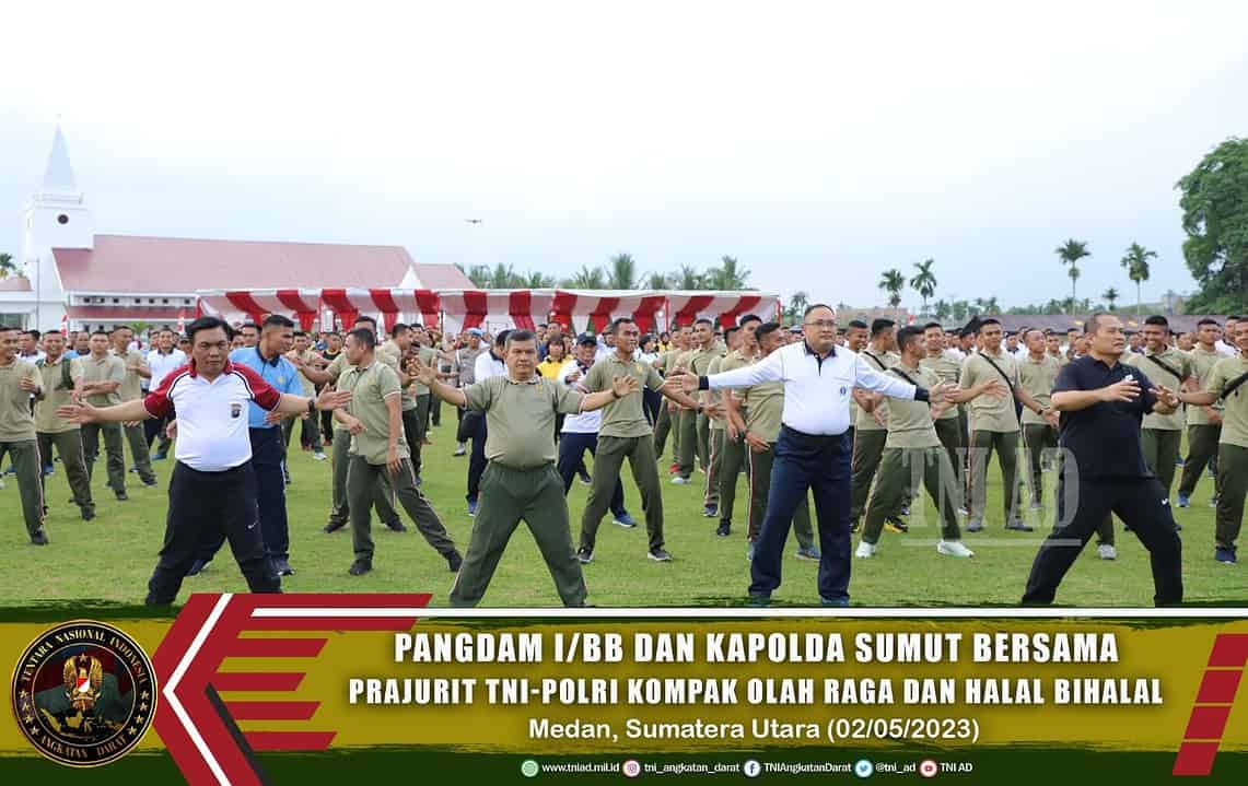 Pangdam I/BB dan Kapolda Sumut Bersama Prajurit TNI-Polri Kompak Olah Raga dan Halal Bihalal di Lapangan Mapolda Sumut