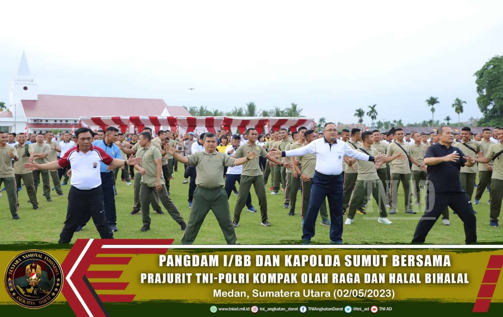 Pangdam I/BB dan Kapolda Sumut Bersama Prajurit TNI-Polri Kompak Olah Raga dan Halal Bihalal di Lapangan Mapolda Sumut