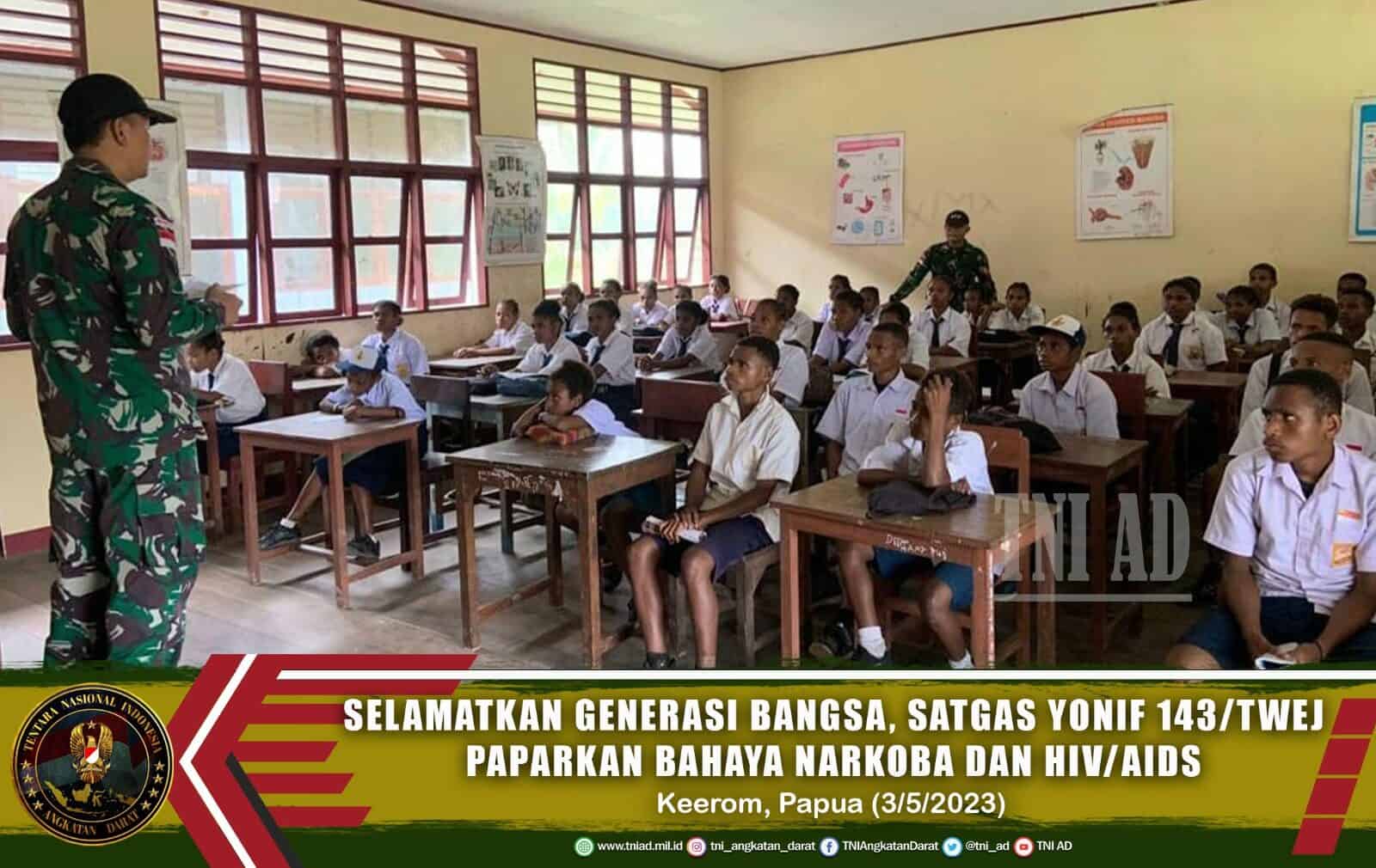 Selamatkan Generasi Bangsa, Satgas Yonif 143/TWEJ Paparkan Bahaya Narkoba dan HIV/AIDS di Pedalaman Papua