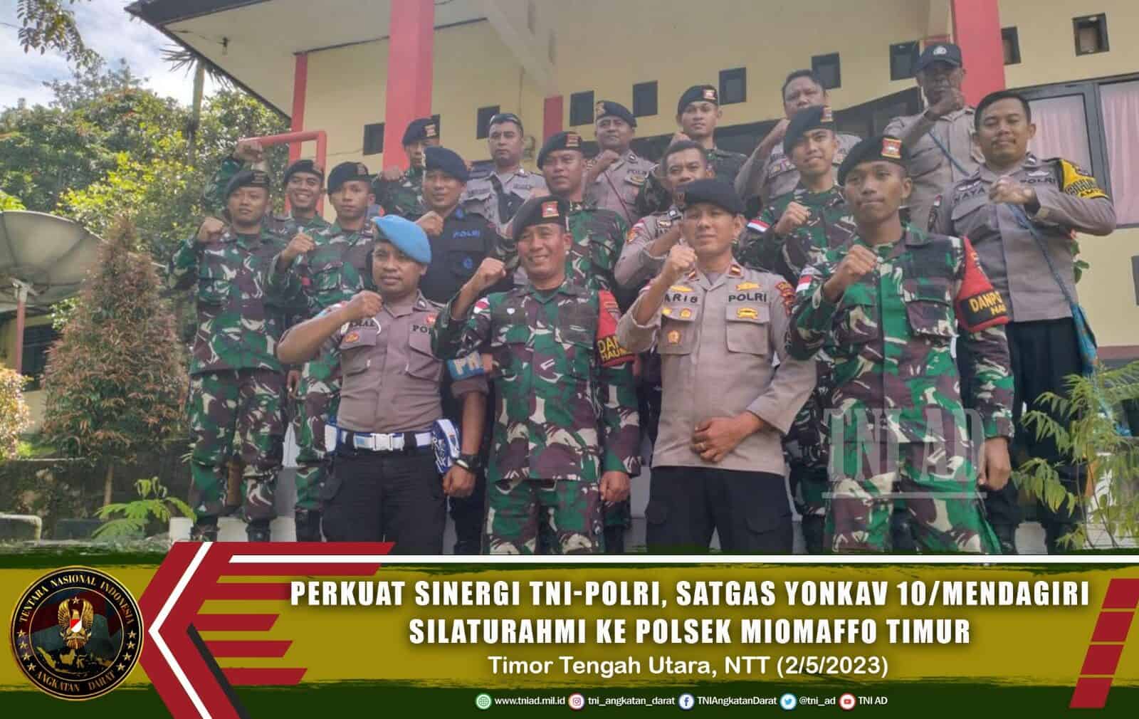 Perkuat Sinergi TNI-Polri di Perbatasan, Satgas Yonkav 10/Mendagiri Silahturahmi ke Polsek Miomaffo Timur