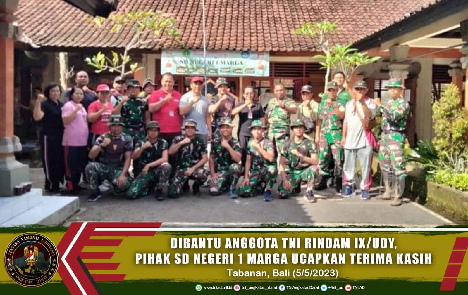 Dibantu Anggota TNI Rindam IX/Udayana, Pihak SD Negeri 1 Marga Ucapkan Terima Kasih
