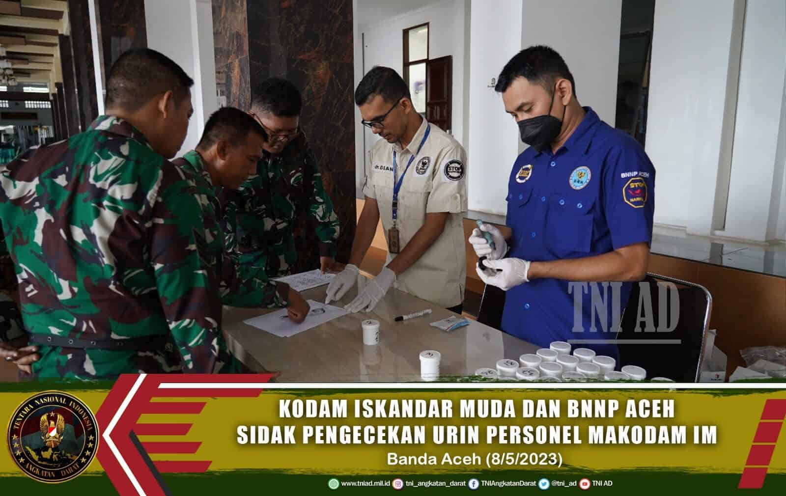 Kodam Iskandar Muda dan BNNP Aceh Sidak Pengecekan Urin Personel Makodam IM