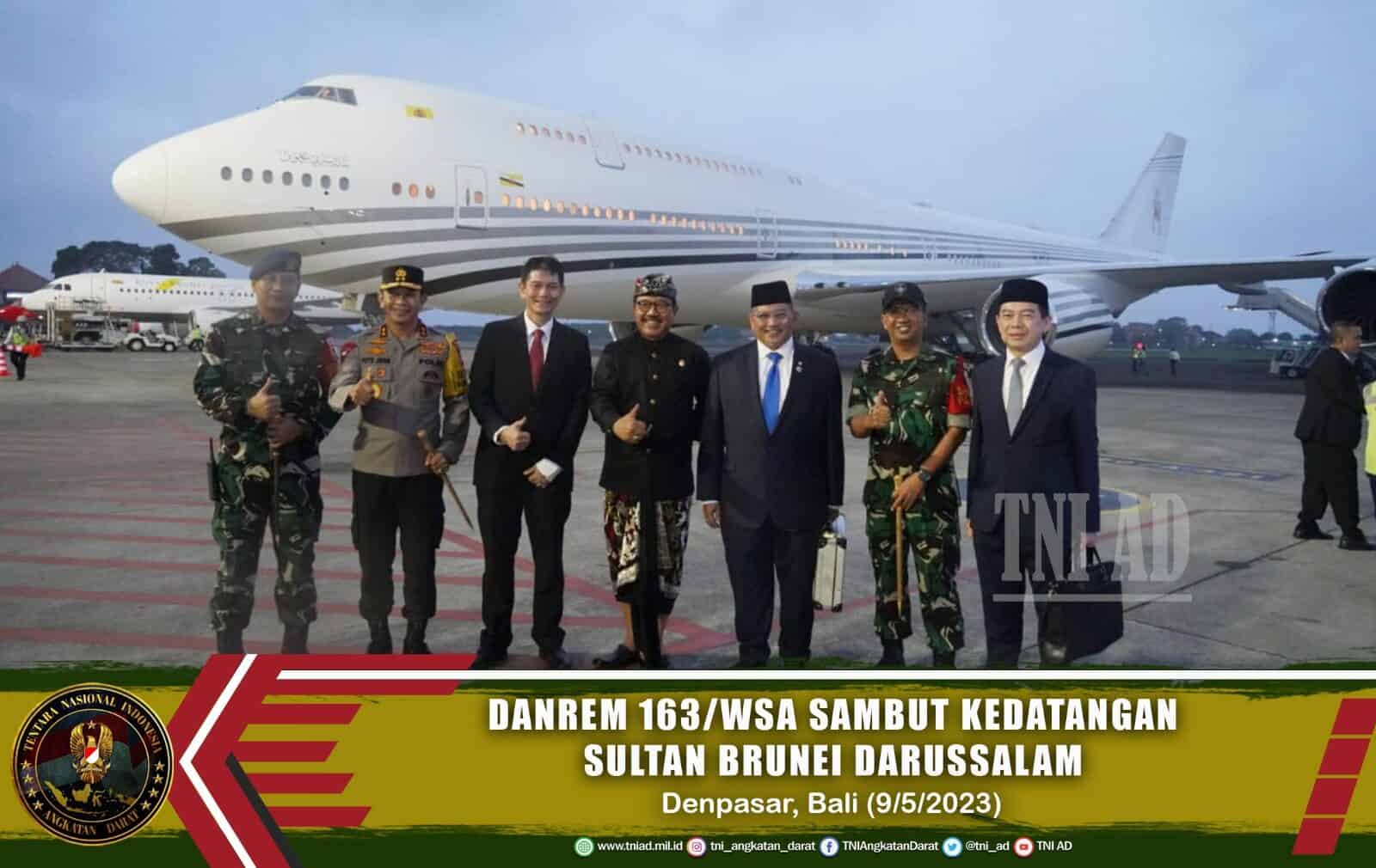 Danrem 163/WSA Sambut Kedatangan Sultan Brunei Darussalam di Bandara Internasional I Gusti Ngurah Rai