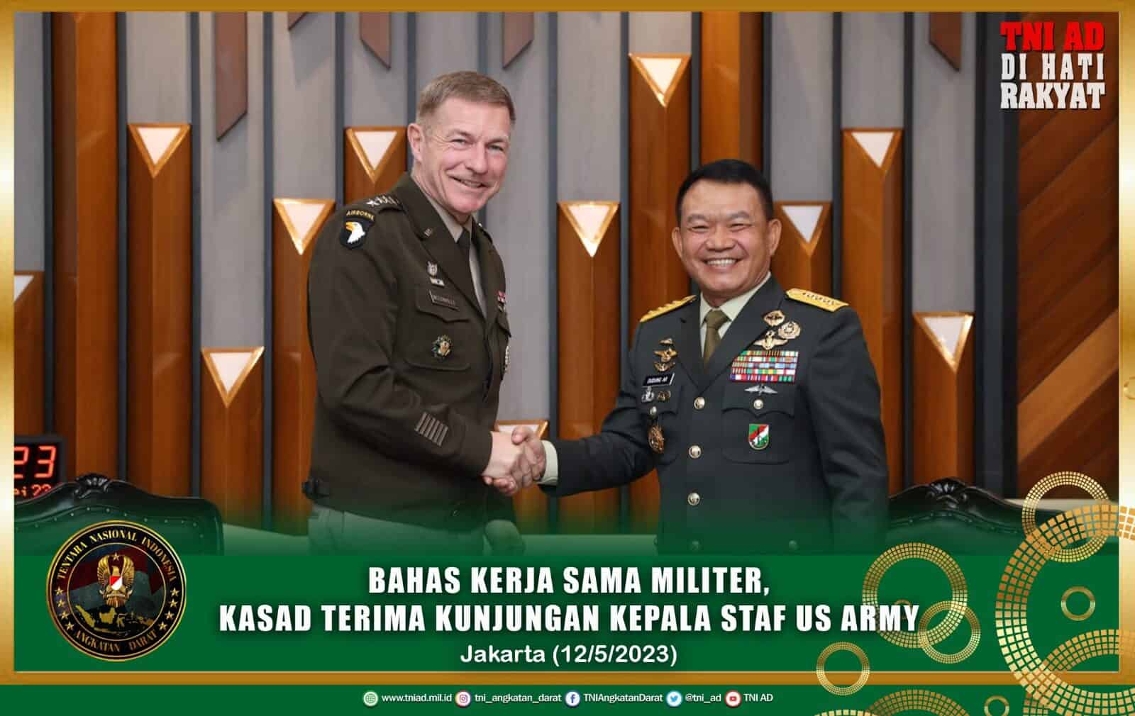 Bahas Kerja Sama Militer, Kasad Terima Kunjungan Kepala Staf US Army