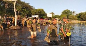 Penanaman Mangrove Nasional, Dandim dan Kapolres Buleleng Laksanakan di Pantai Pemuteran