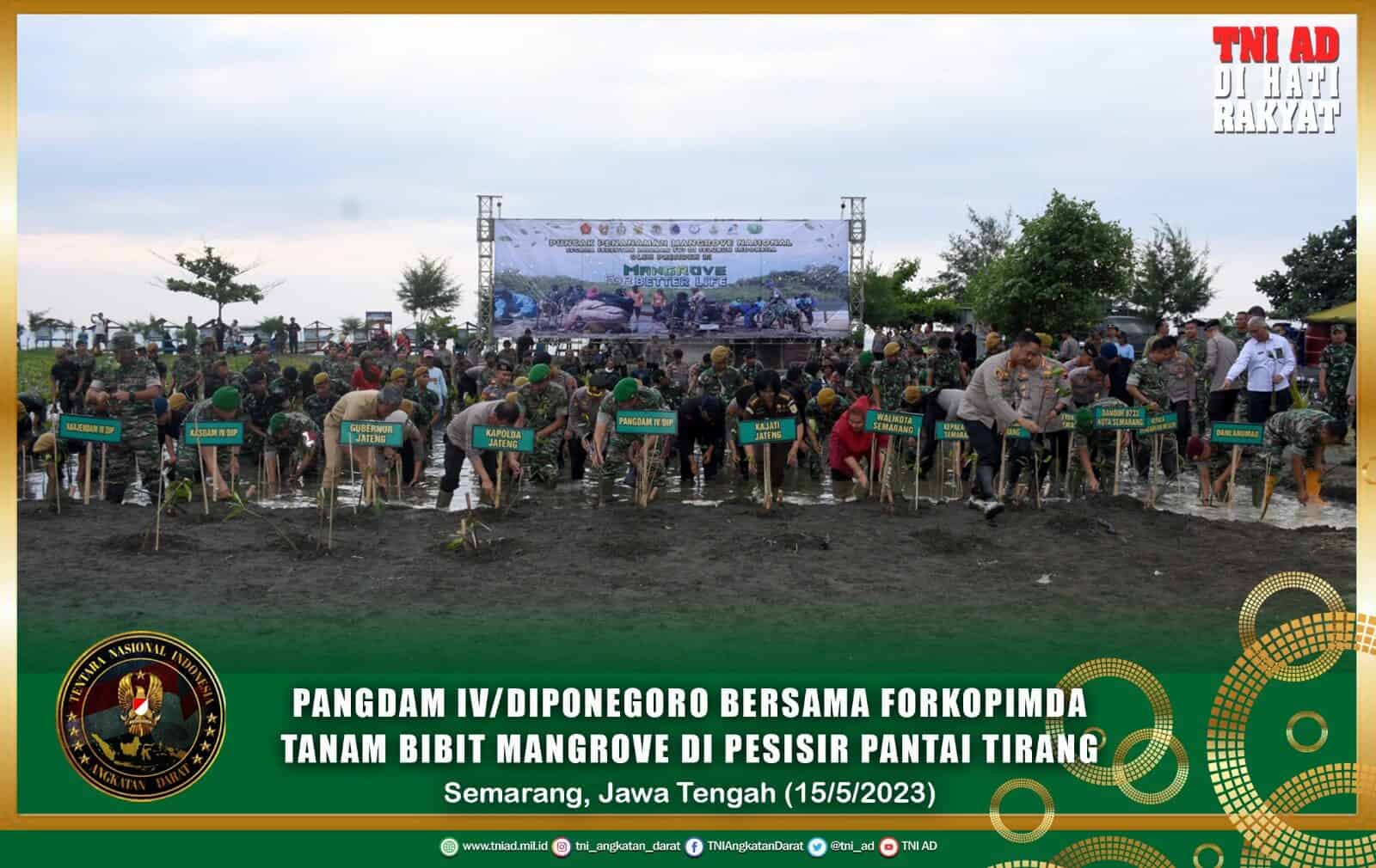 Pangdam IV/Diponegoro Bersama Kapolda Jateng dan Sekda Jateng Tanam Bibit Mangrove Di Pesisir Pantai Tirang