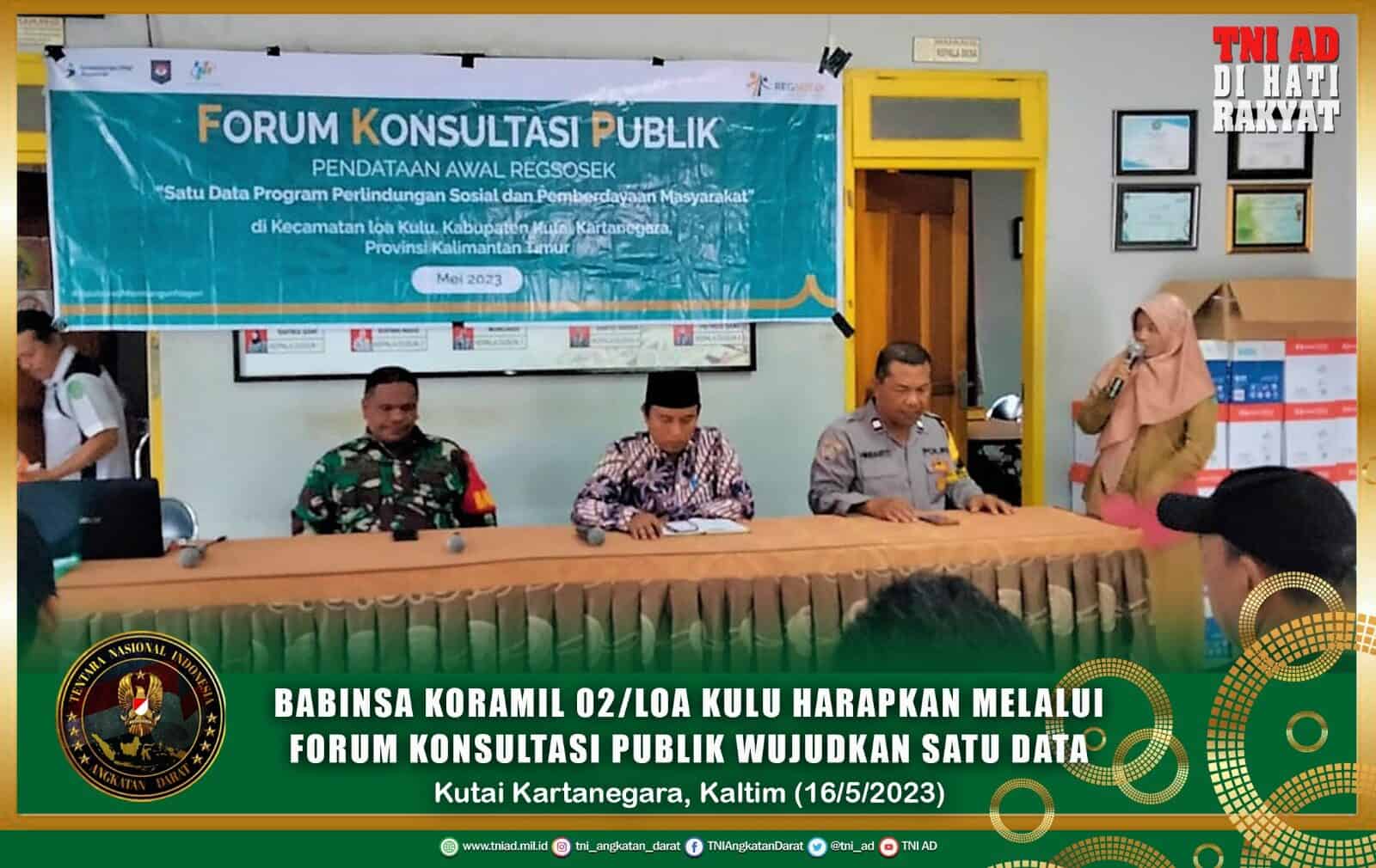 Pendataan Regsosek, Babinsa Koramil 02/Loa Kulu Harapkan Melalui Forum Konsultasi Publik Wujudkan Satu Data