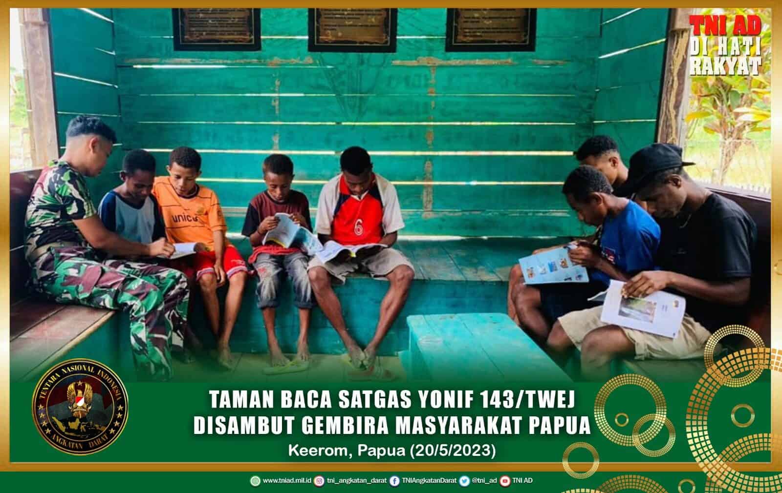 Taman Baca Satgas Yonif 143/TWEJ Disambut Gembira Masyarakat Papua