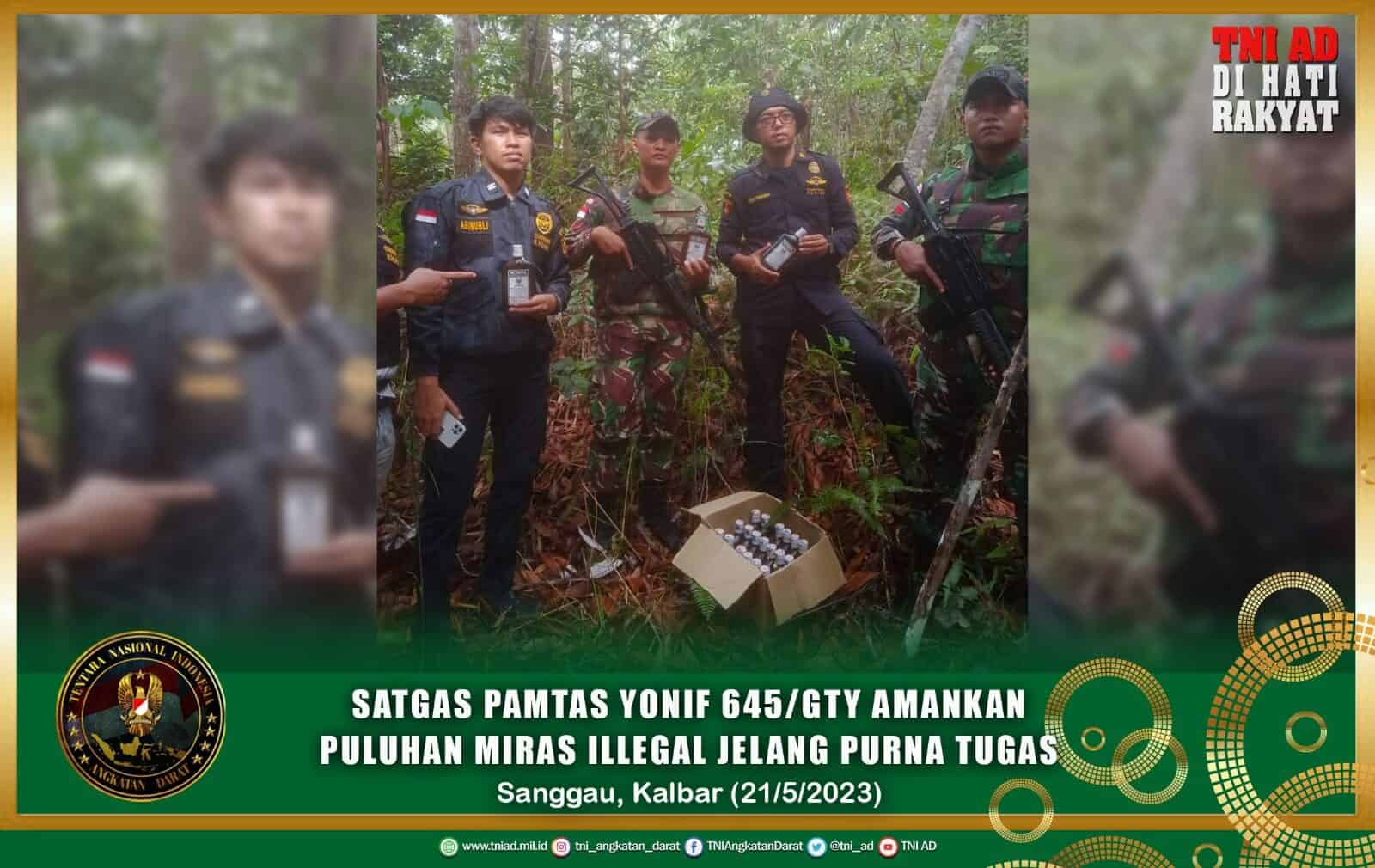 Satgas Pamtas Yonif 645/GTY Amankan Puluhan Miras Illegal Jelang Purna Tugas