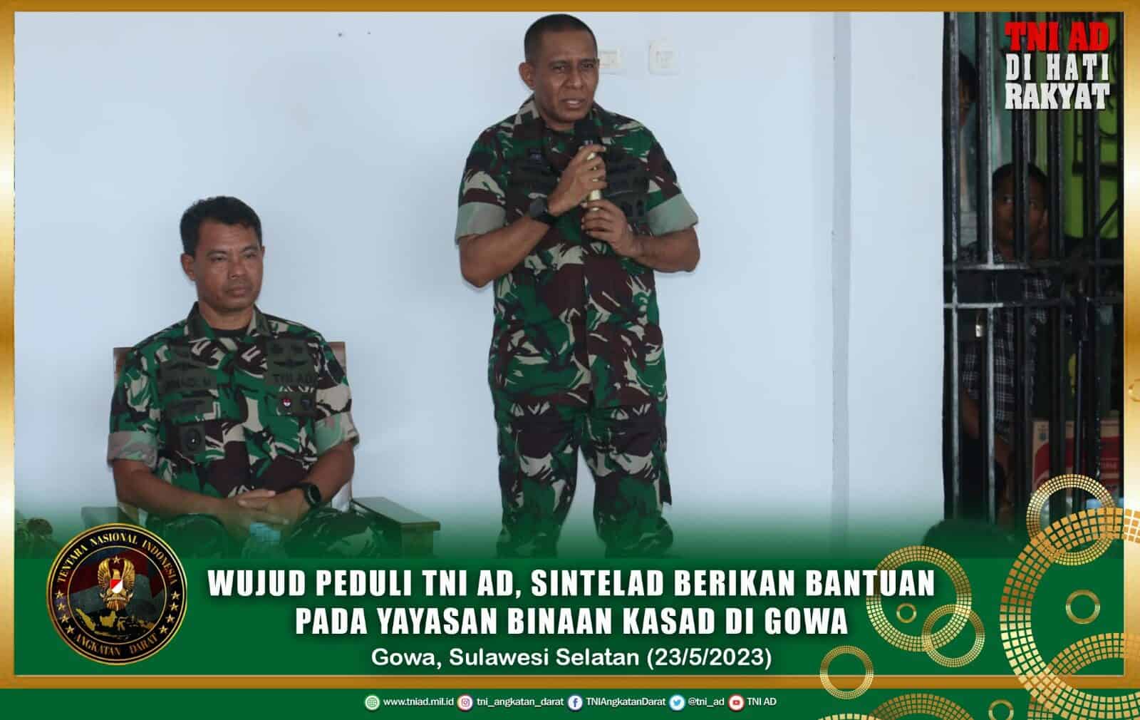 Wujud Peduli TNI AD, Sintelad Berikan Bantuan Pada Yayasan Binaan Kasad di Gowa