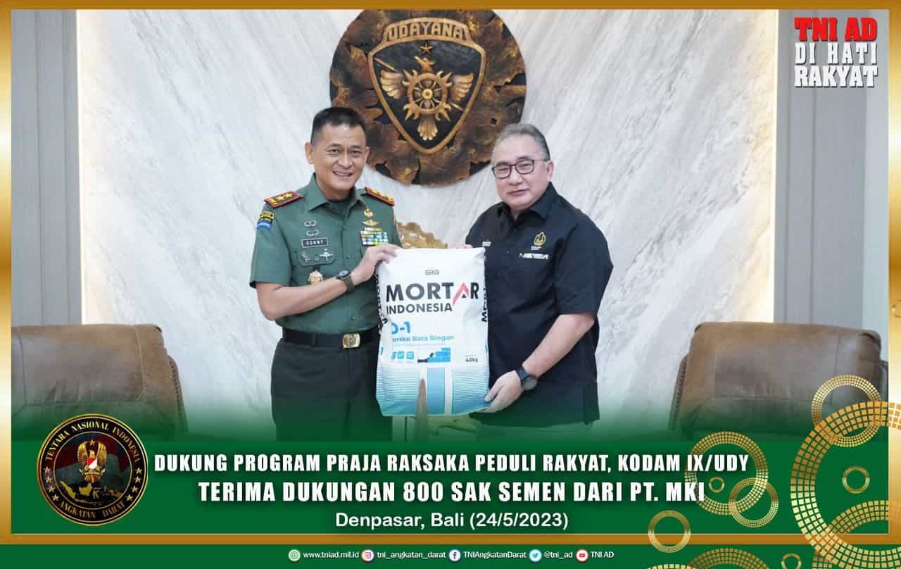 Dukung Program Praja Raksaka Peduli Rakyat, Kodam IX/Udayana Terima Dukungan 800 Sak Semen dari PT. MKI