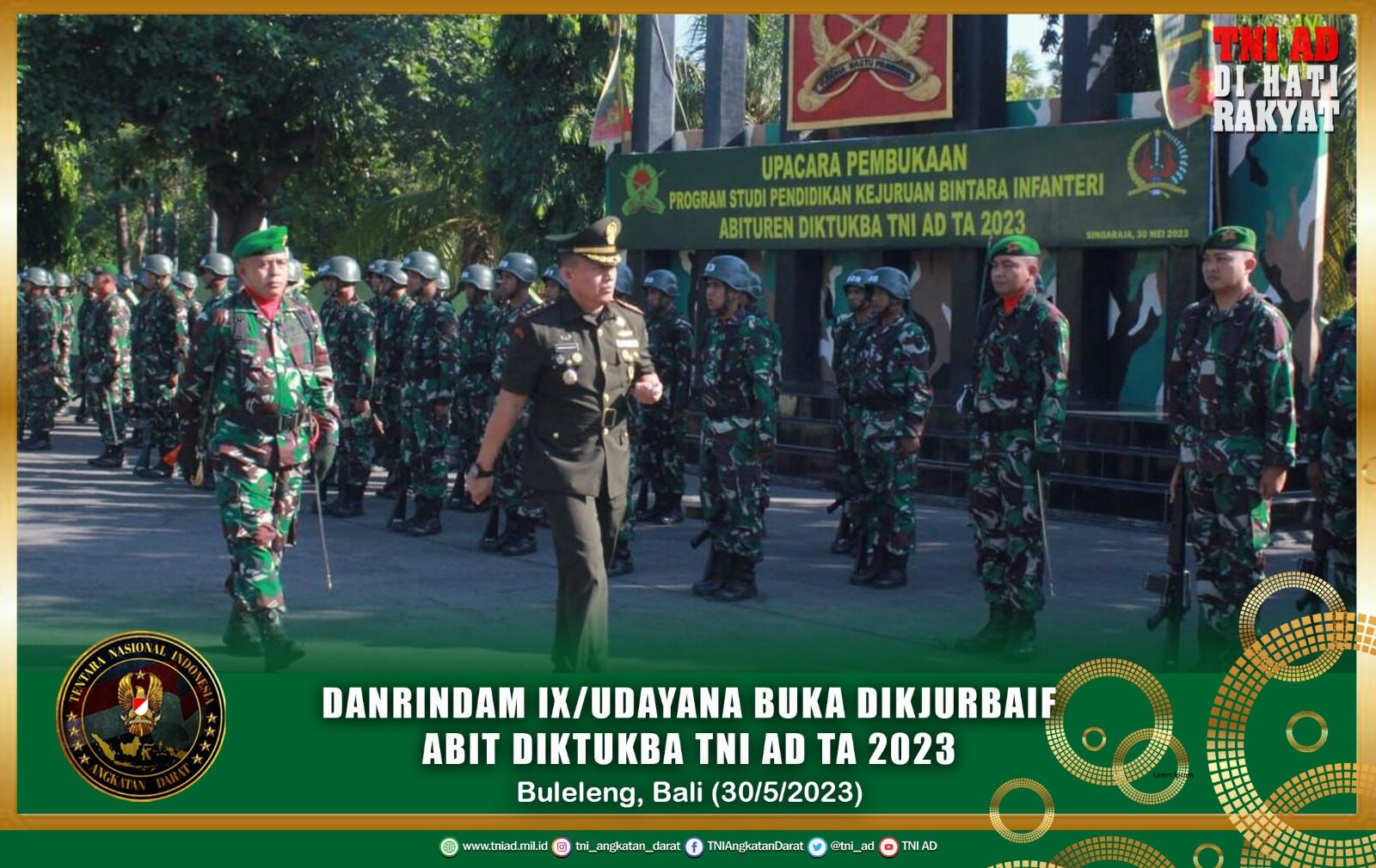 Danrindam IX/Udayana Buka Dikjurbaif Abit Diktukba TNI AD TA 2023