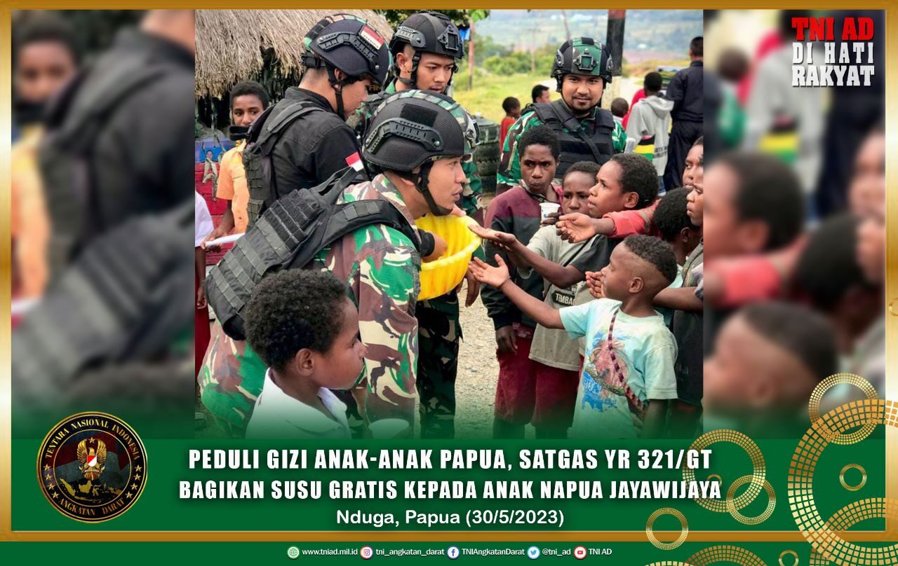 Peduli Gizi Anak-Anak Papua, Satgas YR 321/GT Bagikan Susu Gratis Kepada Anak Napua Jayawijaya