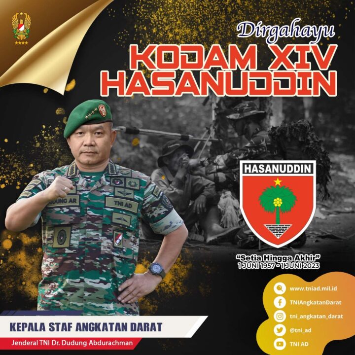 Dirgahayu Kodam XIV Hasanuddin "Setia Hingga Akhir" Tanggal 1 Juni 1957 - 1 Juni 2023