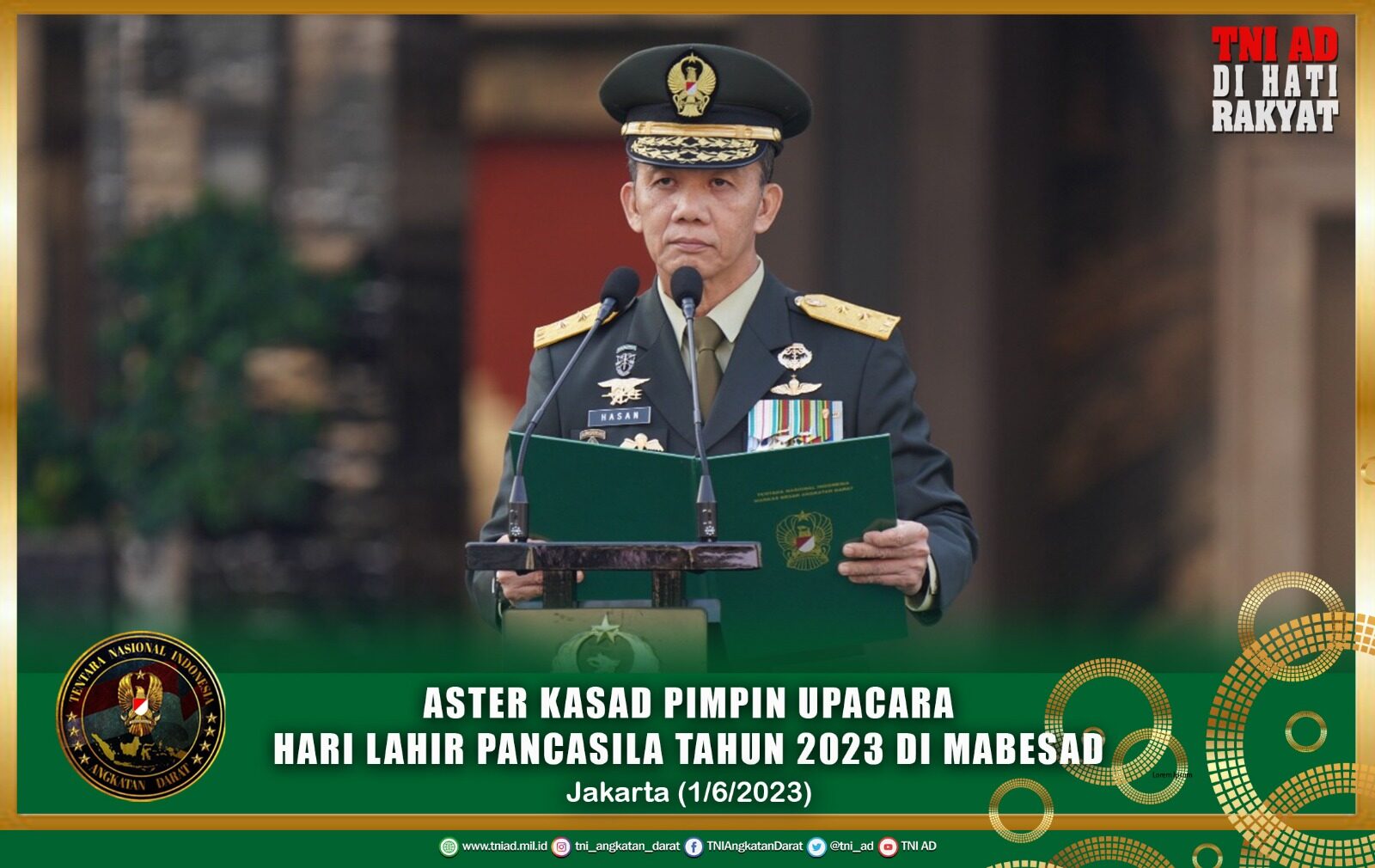 Aster Kasad Pimpin Upacara Hari Lahir Pancasila Tahun 2023 di Mabesad