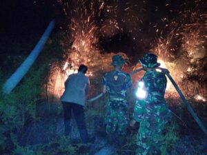 Prajurit Kodim Bengkalis Berjibaku Padamkan Kebakaran Lahan di Kecamatan Rangsang Pesisir