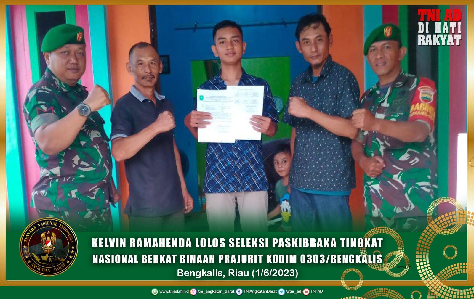 Kelvin Ramahenda Lolos Seleksi Paskibraka Tingkat Nasional Berkat Binaan Prajurit Kodim 0303/Bengkalis