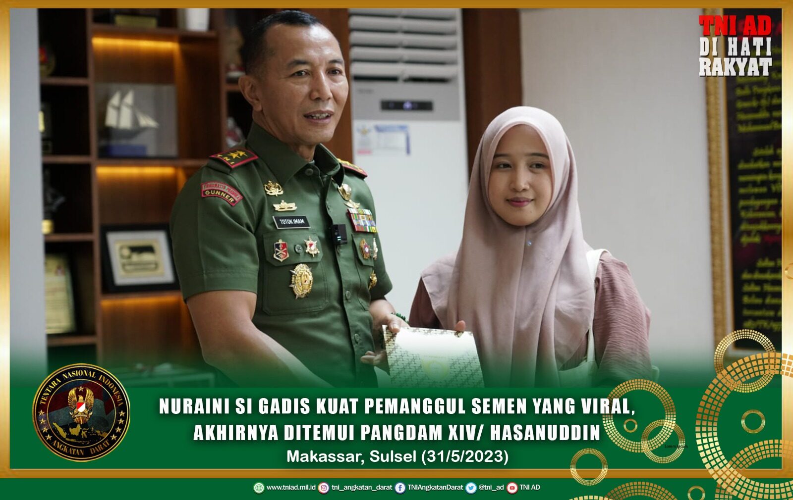 Nuraini Si Gadis Kuat Pemanggul Semen Yang Viral, Akhirnya Ditemui Pangdam XIV/Hasanuddin