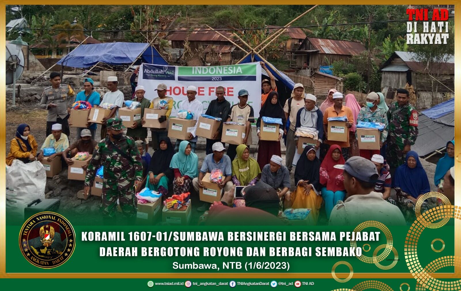 Koramil 1607-01/Sumbawa Bersinergi Bersama Pejabat Daerah Bergotong Royong dan Berbagi Sembako
