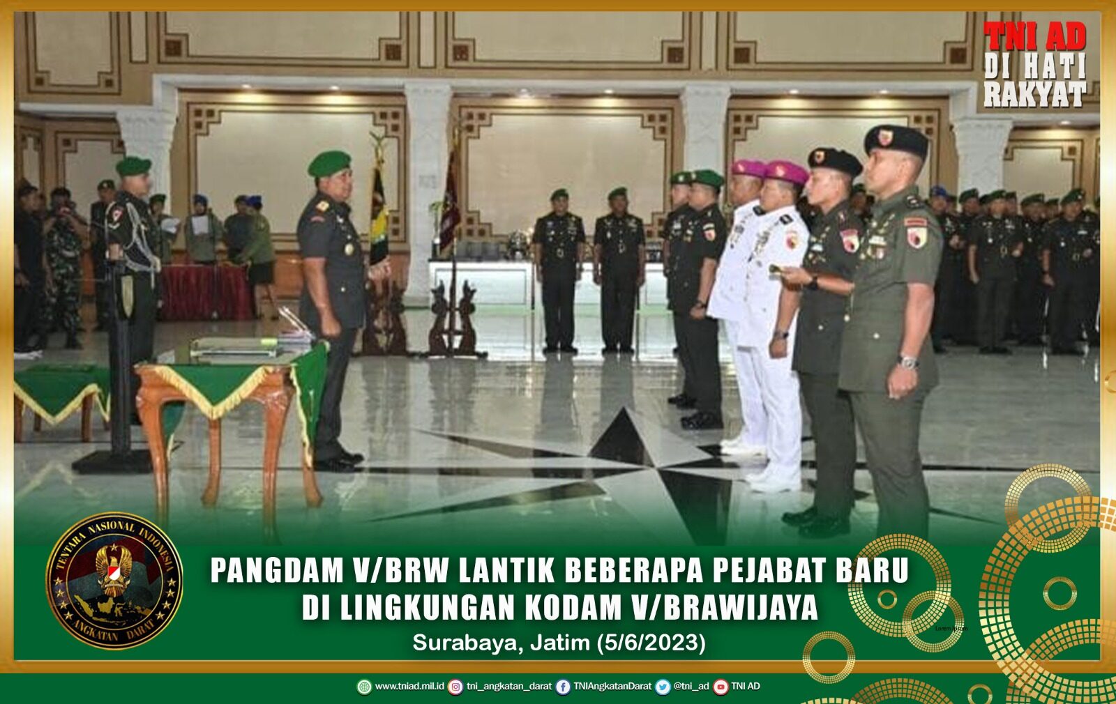 Pangdam V/Brawijaya Lantik Beberapa Pejabat Baru di Lingkungan Kodam V/Brawijaya