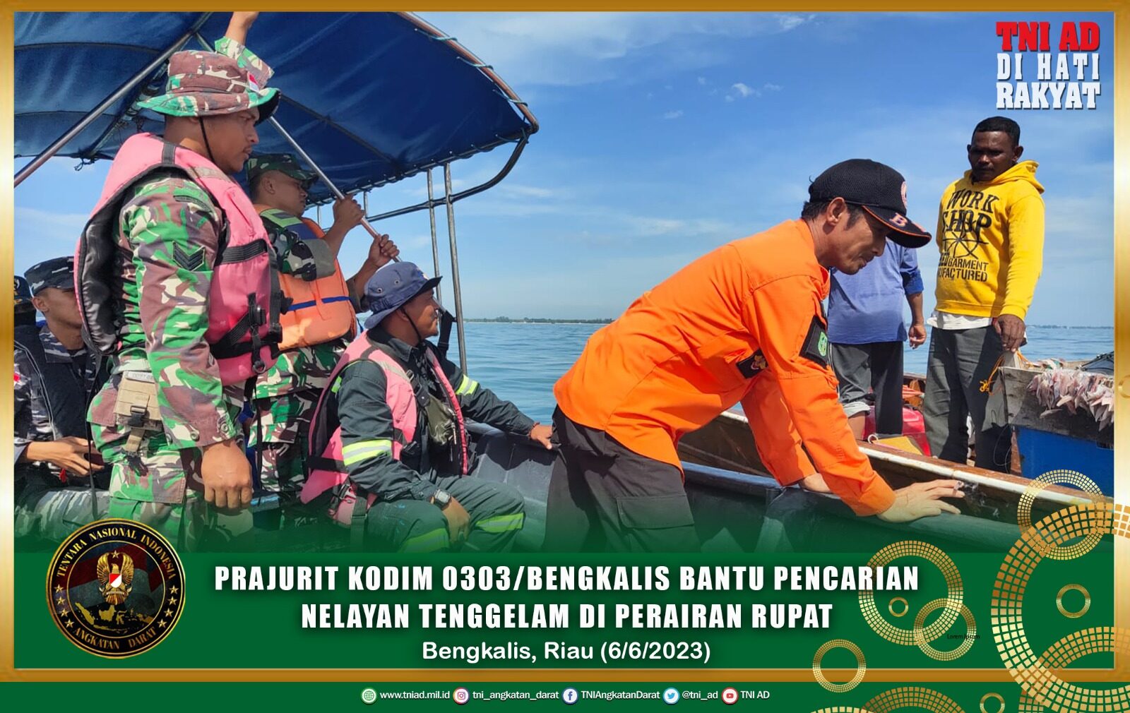 Prajurit Kodim 0303 Turut Cari Nelayan Tenggelam di Perairan Rupat