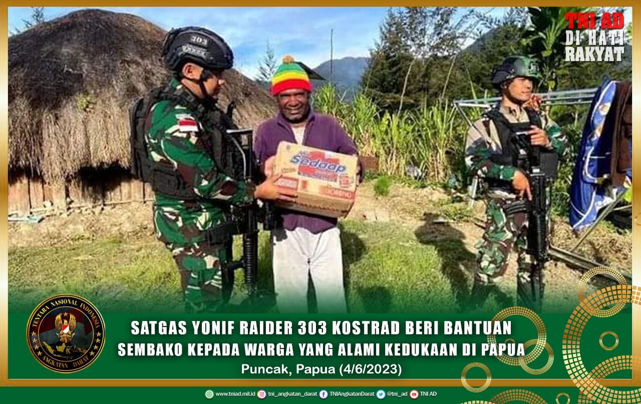 Satgas Yonif Raider 303 Kostrad Beri Perhatian dan Bantuan Sembako Kepada Warga Yang Alami Kedukaan di Papua