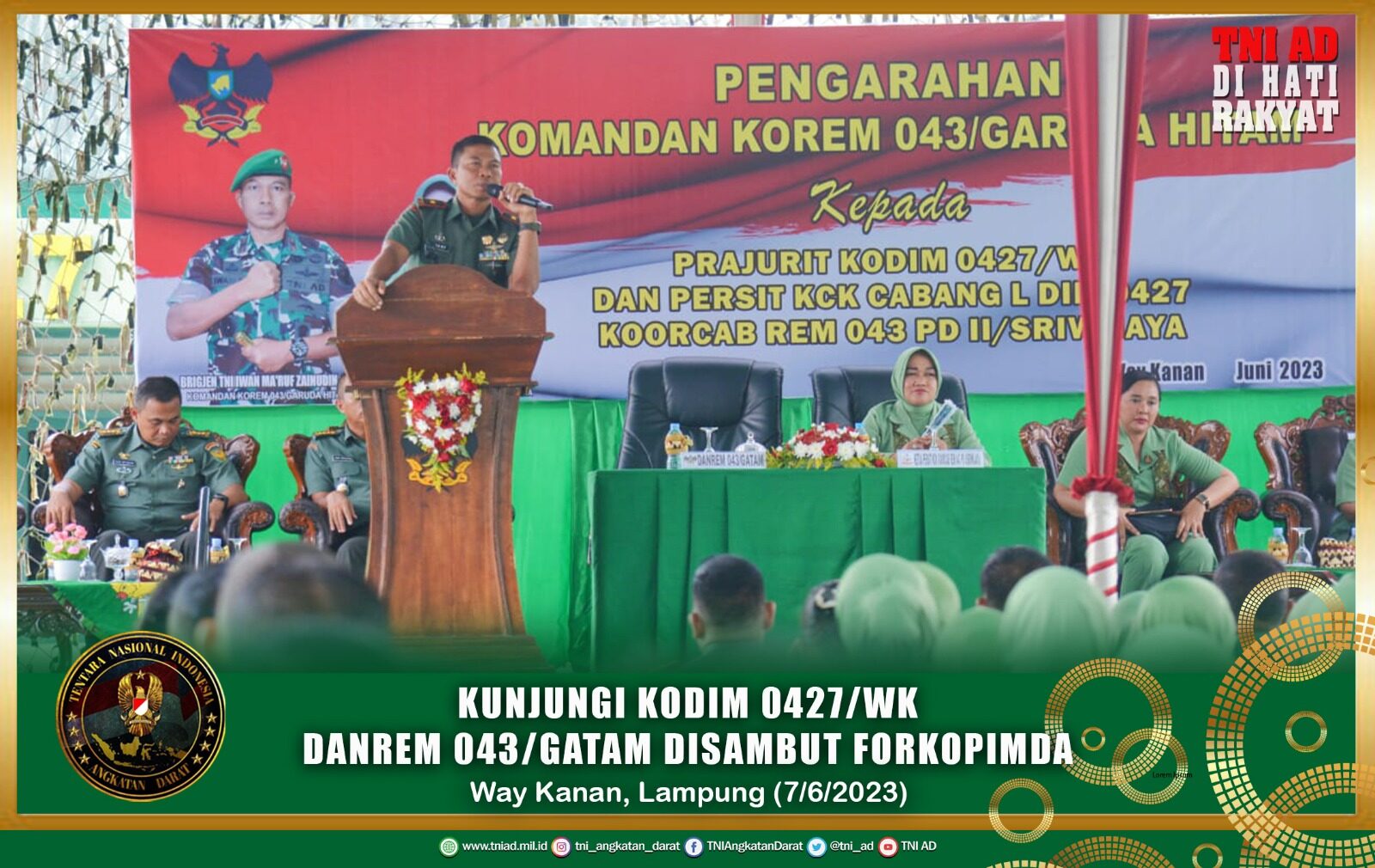 Kunjungi Kodim 0427/Wk Danrem 043/Gatam Disambut Forkopimda