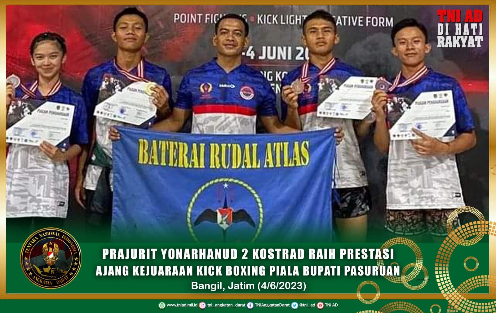 Prajurit Yonarhanud 2 Kostrad Raih Prestasi Ajang Kejuaraan Kick Boxing Piala Bupati Pasuruan