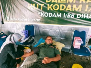 Kodim 0307/TD Lakukan Bakti Sosial Donor Darah Dalam Rangka HUT Kodam I/BB ke- 73