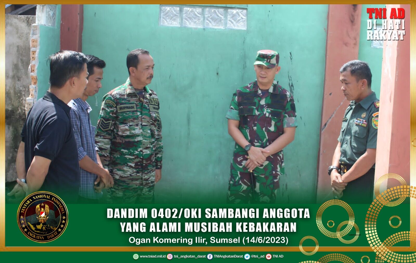 Dandim 0402/OKI Sambangi Anggota Yang Alami Musibah Kebakaran