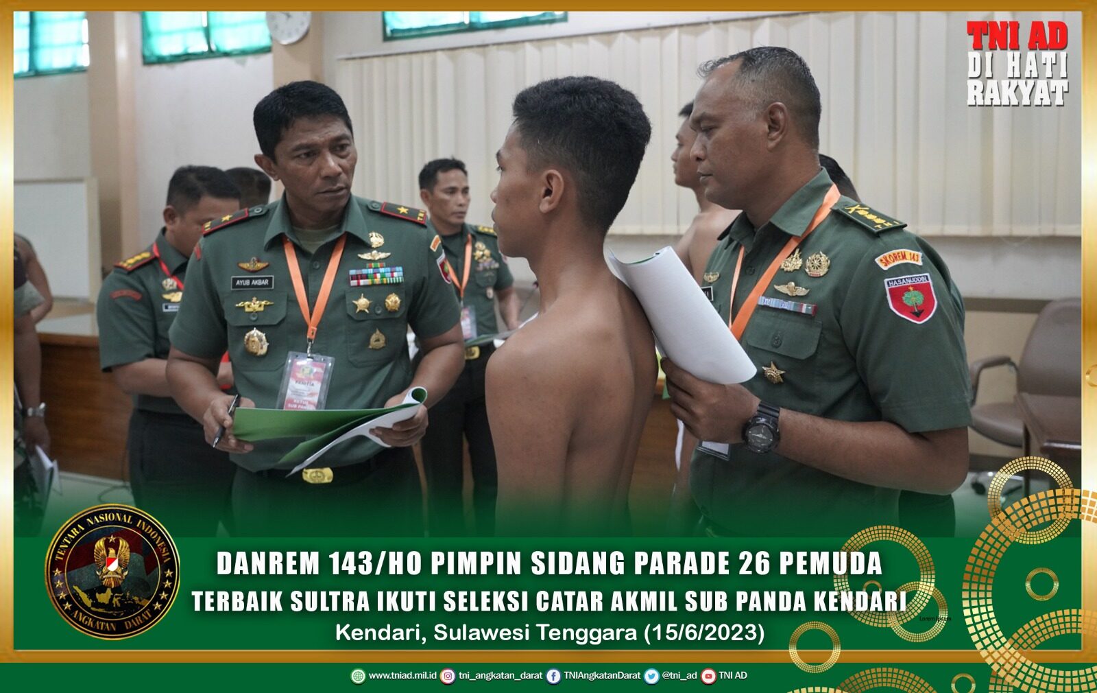 Danrem 143/HO Pimpin Sidang Parade 26 Pemuda Terbaik Sultra Ikuti Seleksi Catar Akmil Sub Panda Kendari