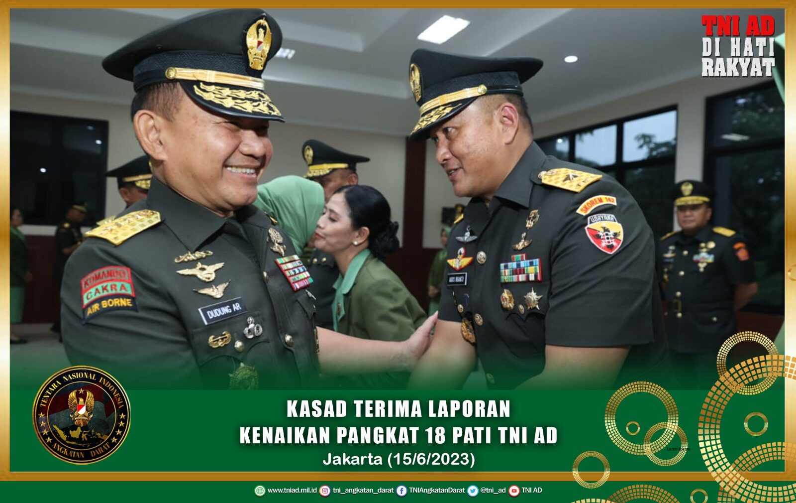 Kasad Terima Laporan Kenaikan Pangkat 18 Pati TNI AD