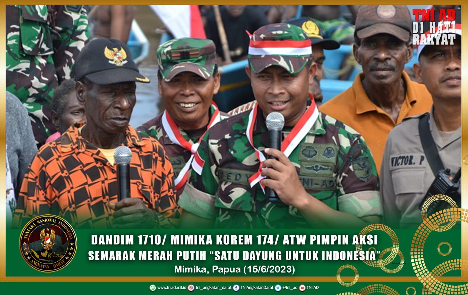 Dandim 1710/ Mimika Korem 174/ ATW Pimpin Aksi Semarak Merah Putih “Satu Dayung Untuk Indonesia”