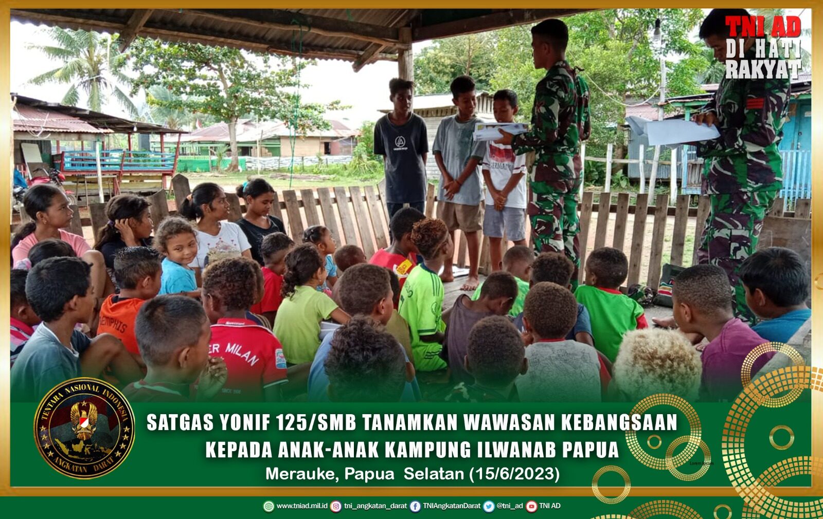 Satgas Yonif 125/SMB Tanamkan Wawasan Kebangsaan Kepada Anak-Anak Kampung Ilwanab Papua