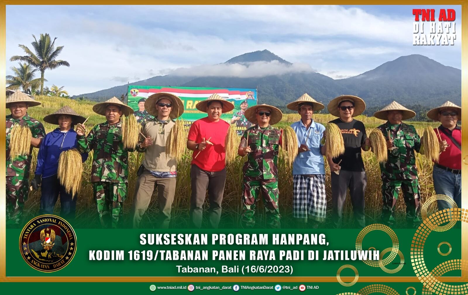 Sukseskan Program Hanpang, Kodim 1619/Tabanan Panen Raya Padi di Jatiluwih