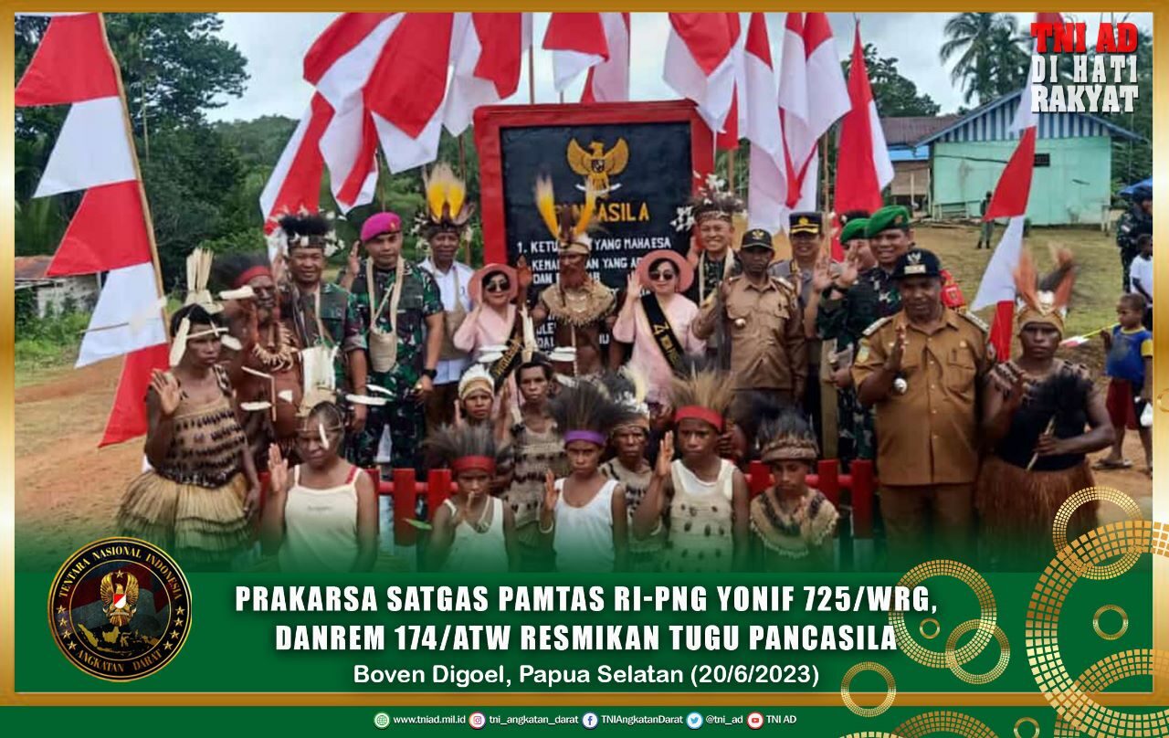 Prakarsa Satgas Pamtas RI-PNG Yonif 725/Wrg, Danrem 174/ATW Resmikan Tugu Pancasila