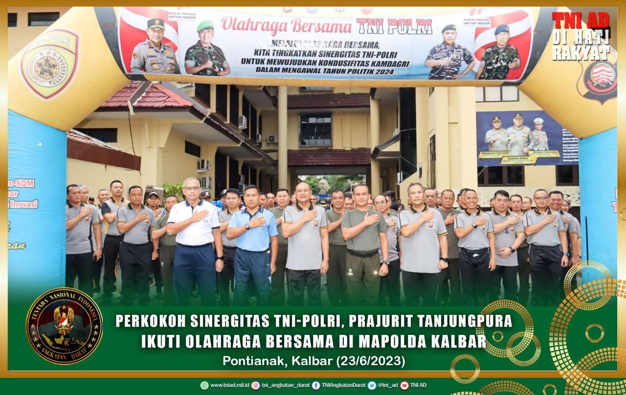 Perkokoh Sinergitas TNI-Polri, Prajurit Tanjungpura Ikuti Olahraga Bersama di Mapolda Kalbar