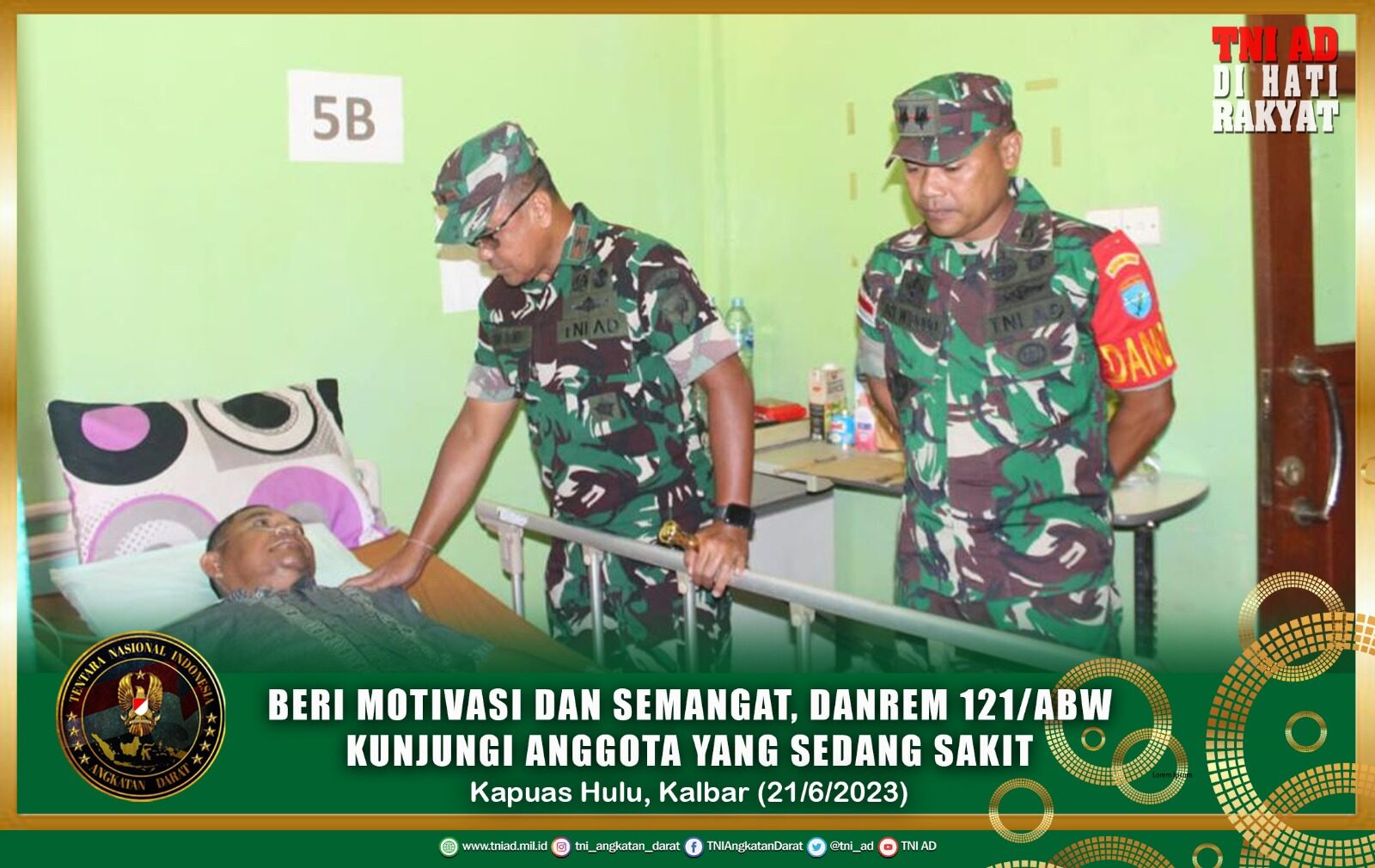 Beri Motivasi dan Semangat, Danrem 121/Abw Kunjungi Anggota Yang Sedang Sakit