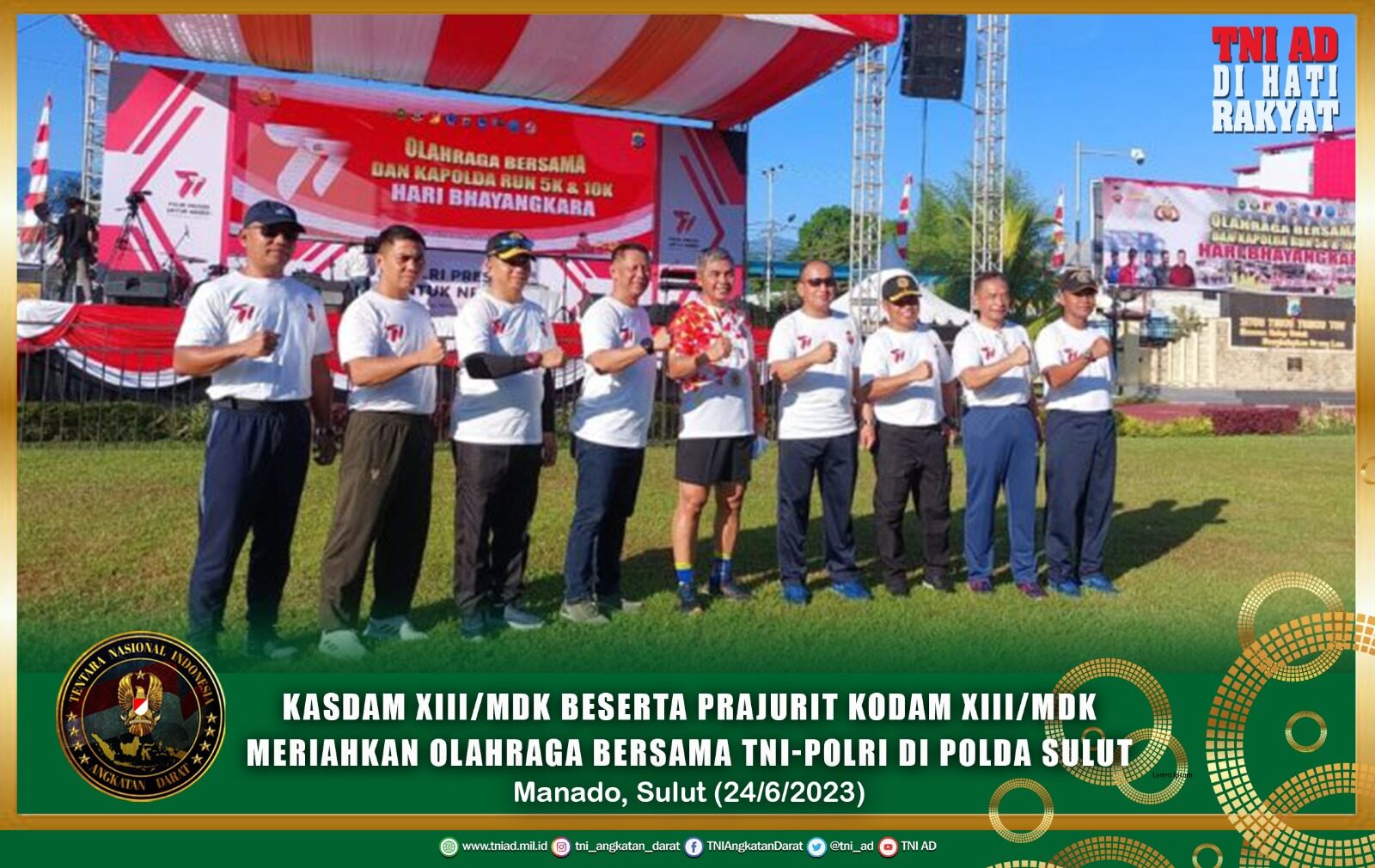 Kasdam XIII/Merdeka Beserta Prajurit Kodam XIII/Mdk Meriahkan Olahraga Bersama TNI-Polri di Polda Sulut