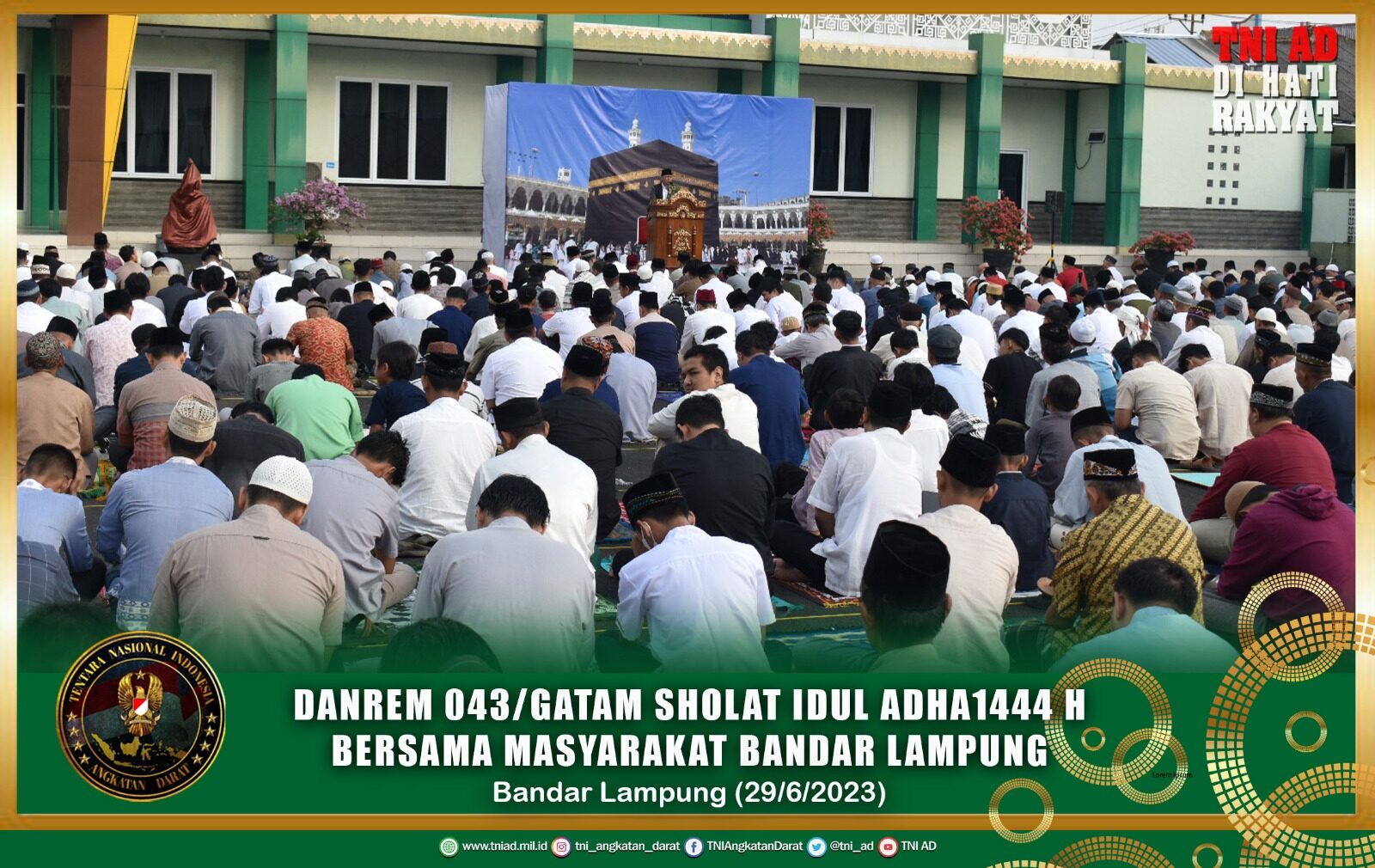 Danrem 043/Gatam Sholat Idul Adha1444 H Bersama Masyarakat Bandar Lampung