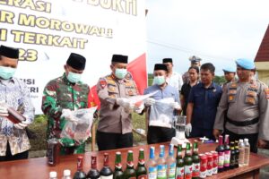 TNI – Polri dan Pemda Kabupaten Morowali Bersatu Melaksanakan Pemusnahan Barang Bukti Narkotika dan Miras