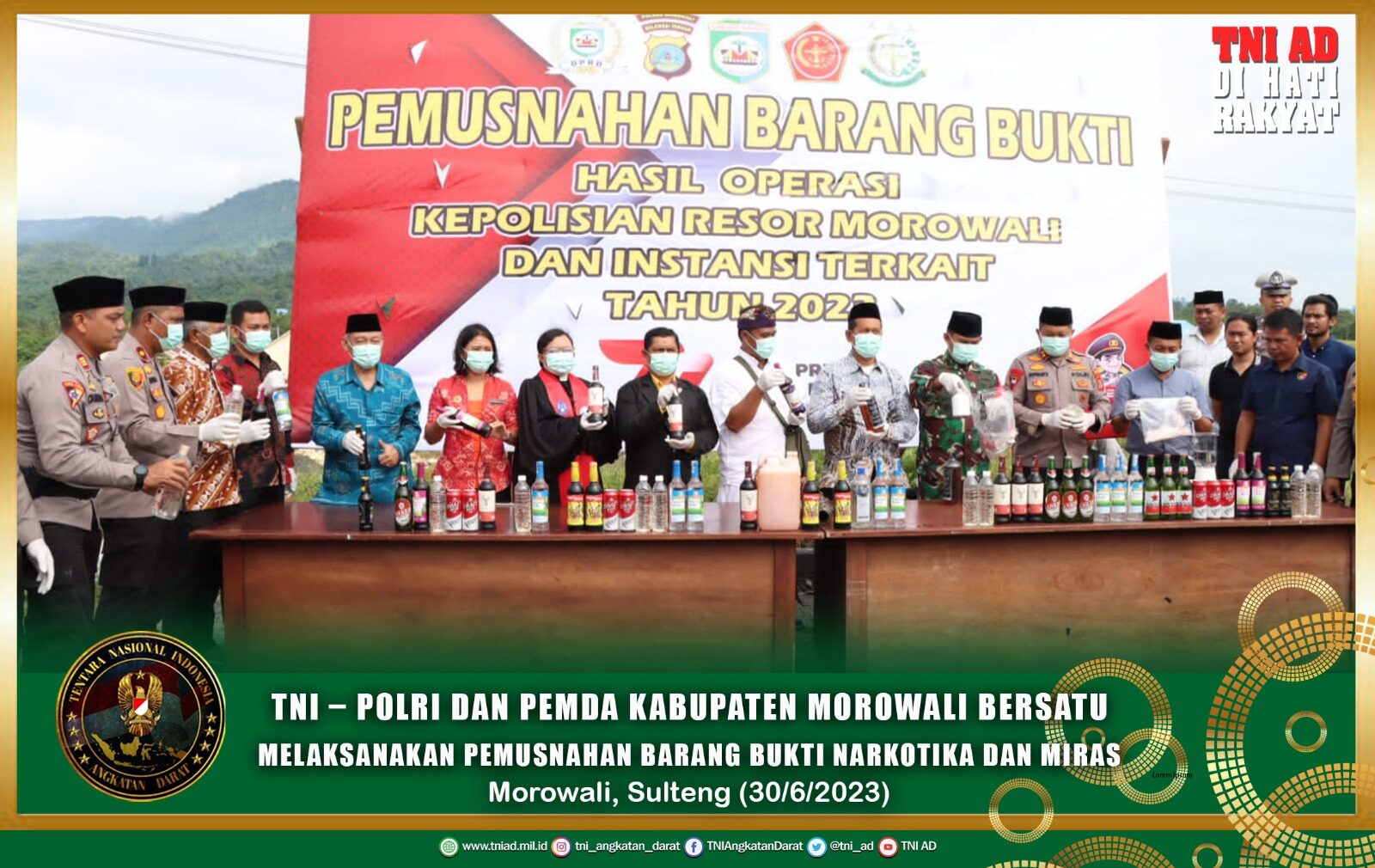 TNI – Polri dan Pemda Kabupaten Morowali Bersatu Melaksanakan Pemusnahan Barang Bukti Narkotika dan Miras