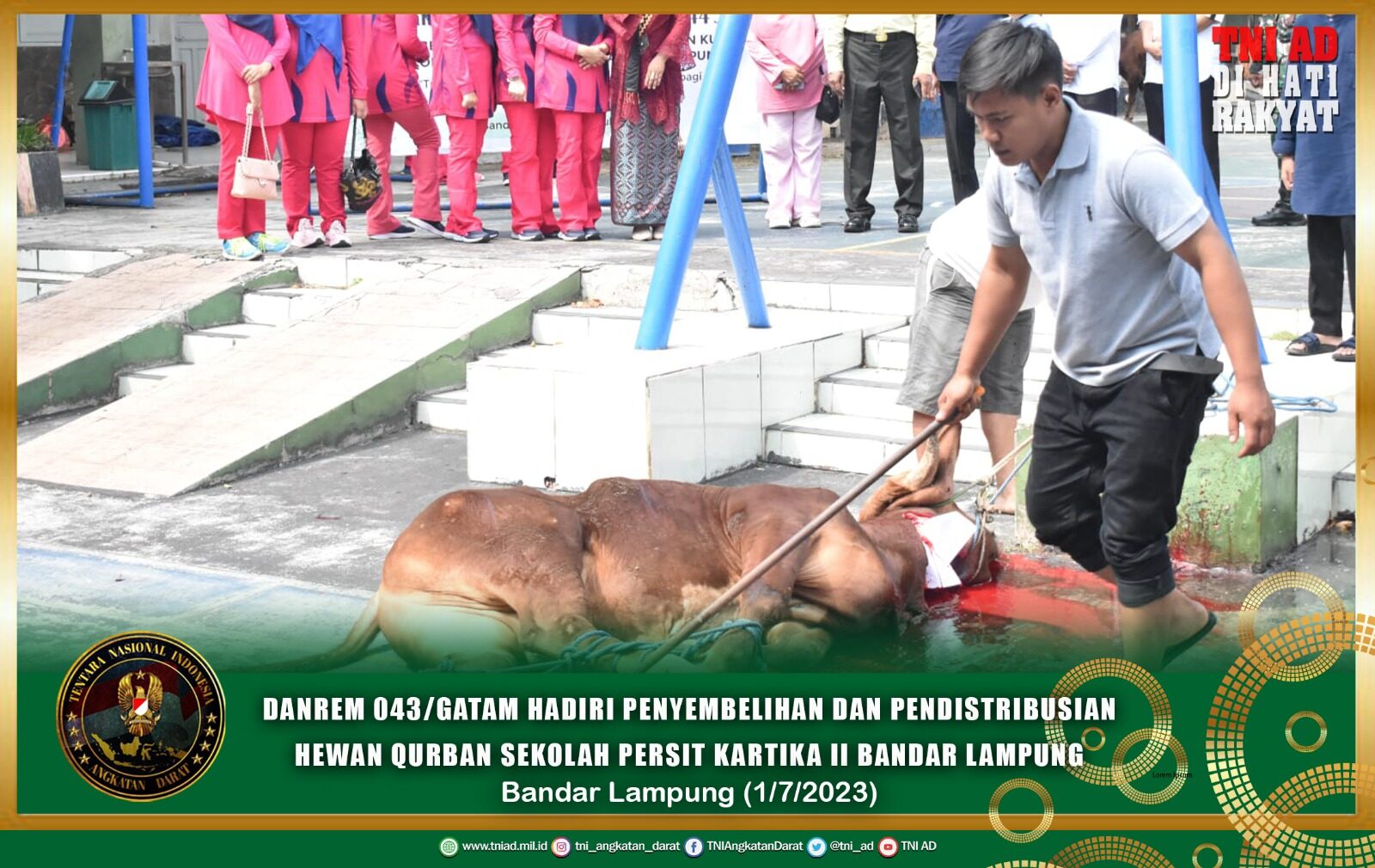 Danrem 043/Gatam Hadiri Penyembelihan dan Pendistribusian Hewan Qurban Sekolah Persit Kartika II Bandar Lampung