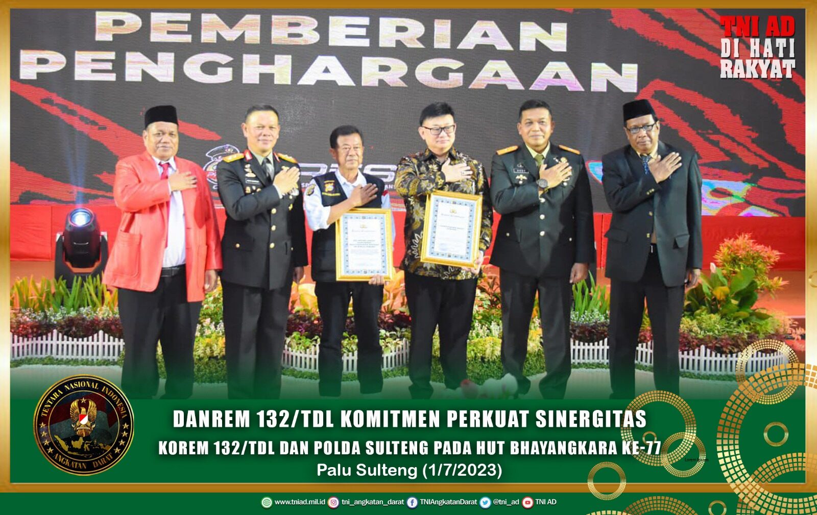 Danrem 132/Tdl Komitmen Perkuat Sinergitas Korem 132/Tdl dan Polda Sulteng Pada HUT Bhayangkara Ke-77