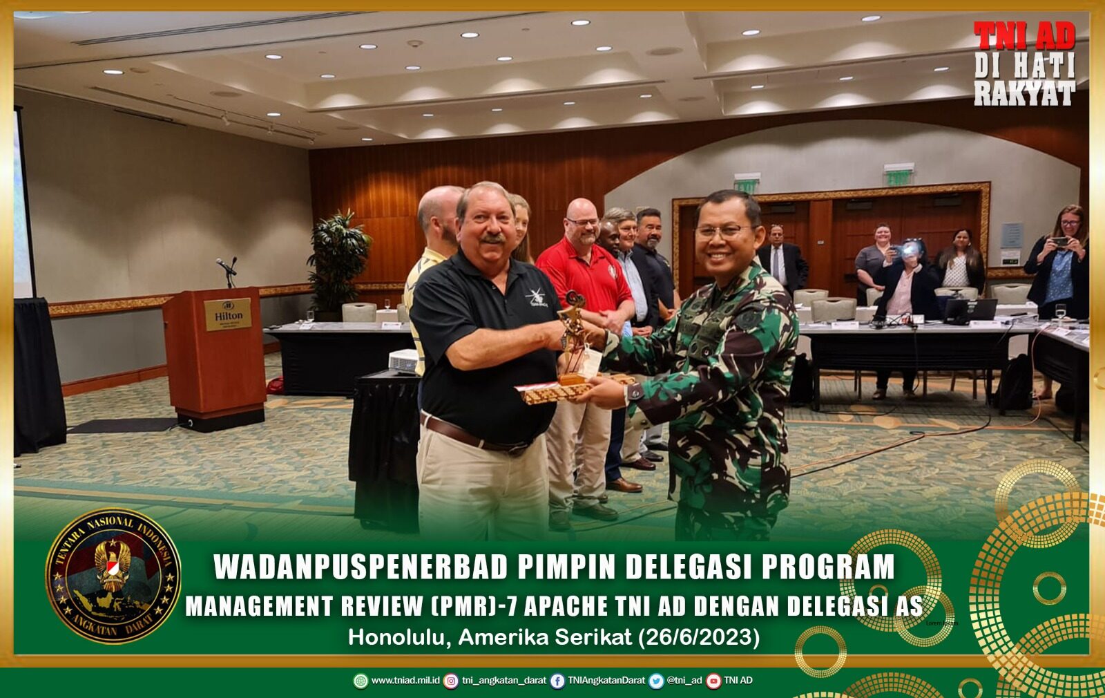 Wadanpuspenerbad Pimpin Delegasi Program Management Review (PMR)-7 Apache TNI AD Dengan Delegasi AS