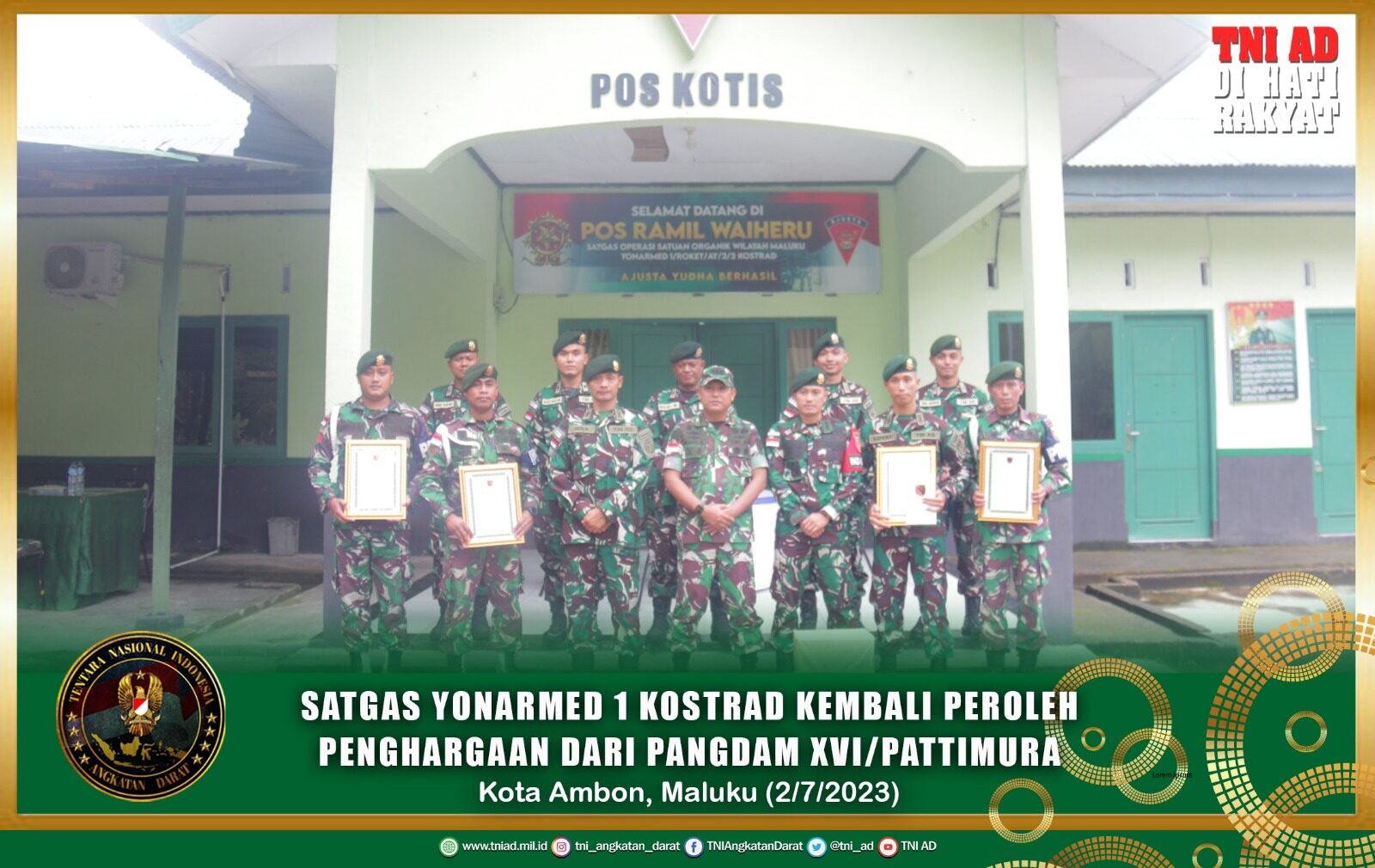 Satgas Yonarmed 1 Kostrad Kembali Peroleh Penghargaan dari Pangdam XVI/Pattimura