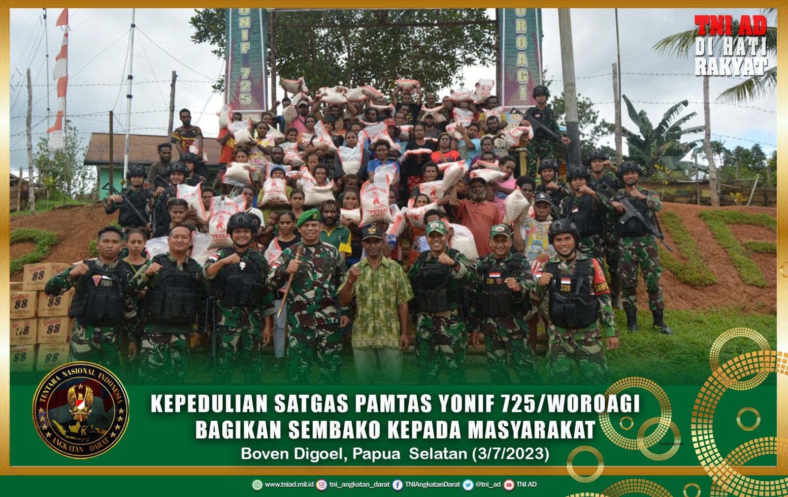 Kepedulian Satgas Pamtas Yonif 725/Woroagi Bagikan Sembako Kepada Masyarakat