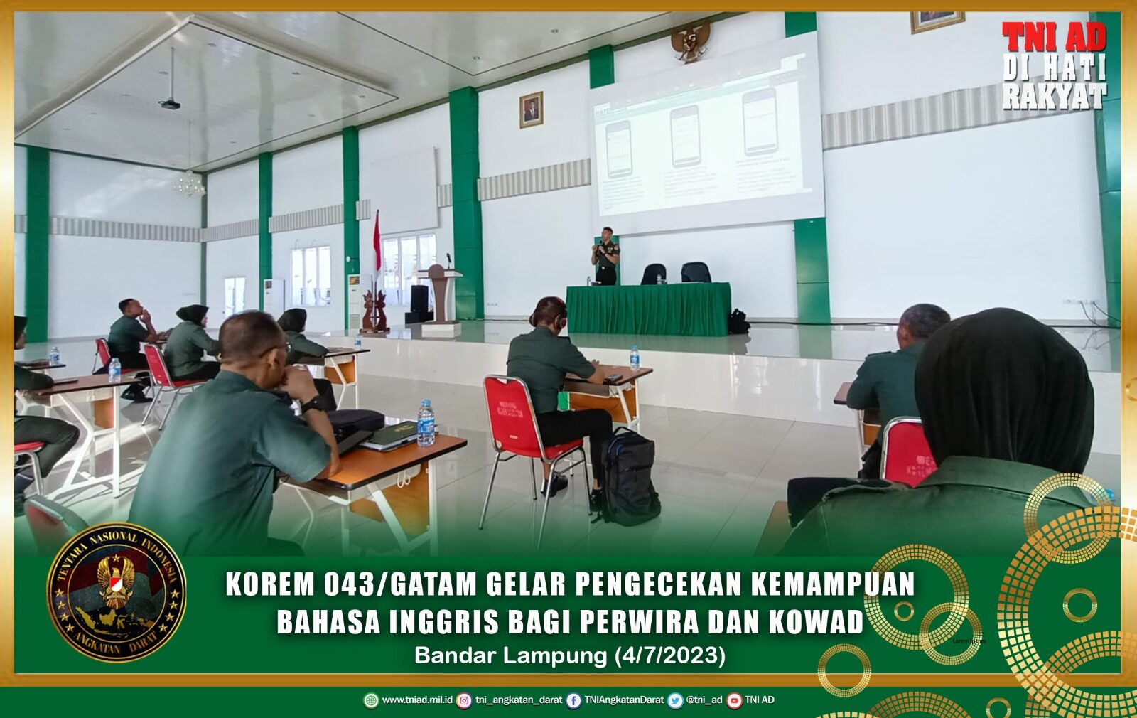 Korem 043/Gatam Gelar Pengecekan Kemampuan Bahasa Inggris Bagi Perwira dan Kowad