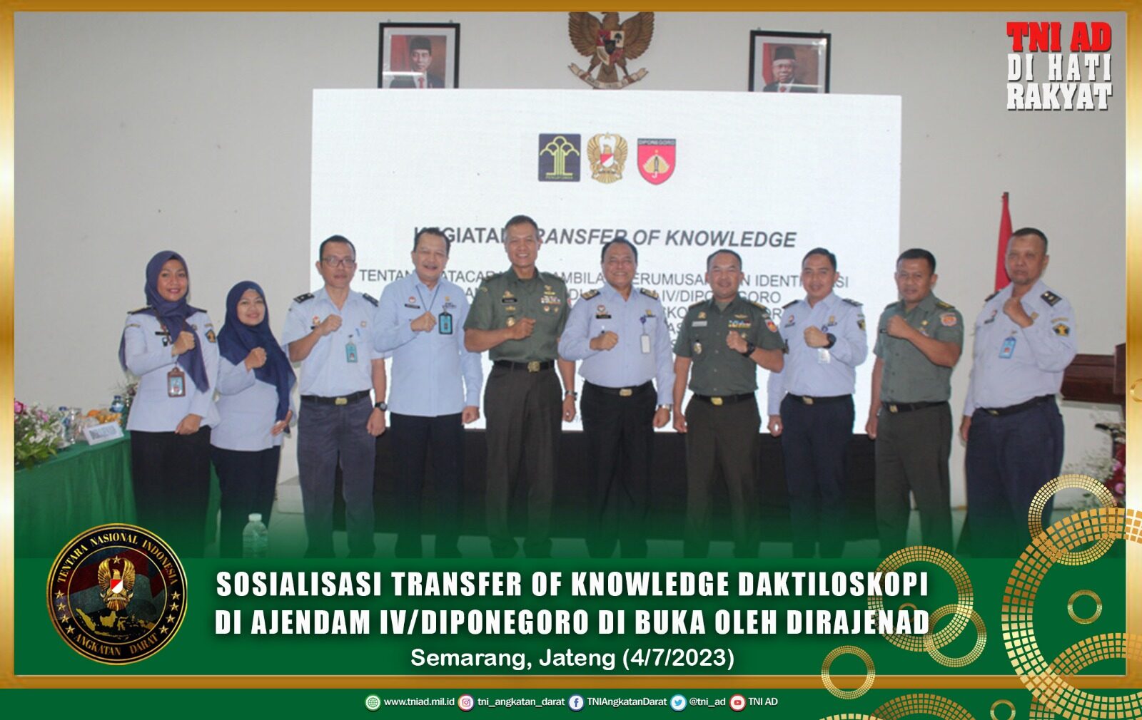 Sosialisasi Transfer Of Knowledge Daktiloskopi di Ajendam IV/Diponegoro di Buka Oleh Dirajenad